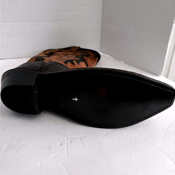 NWOT OLD WEST COWGIRL LEATHER CUSHIONED SOLE BLACK CAMEL TAN INLAY BOOTS SZ 9 - Picture 12 of 15